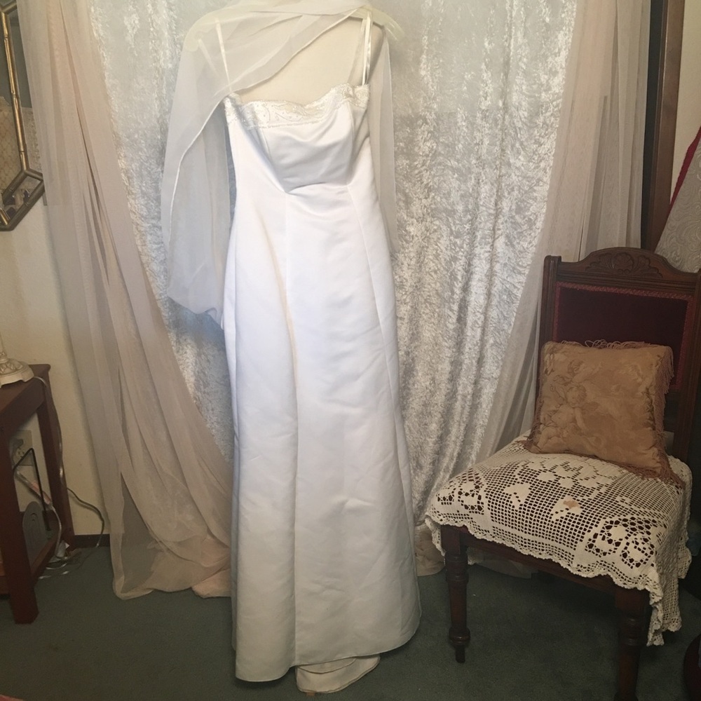 Elegant White Strapless Wedding Dress with Veil